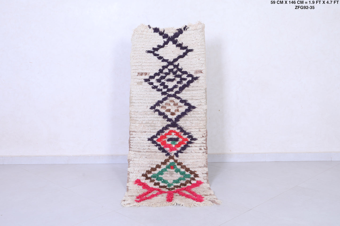 Vintage handmade moroccan berber runner rug 1.9 FT X 4.7 FT