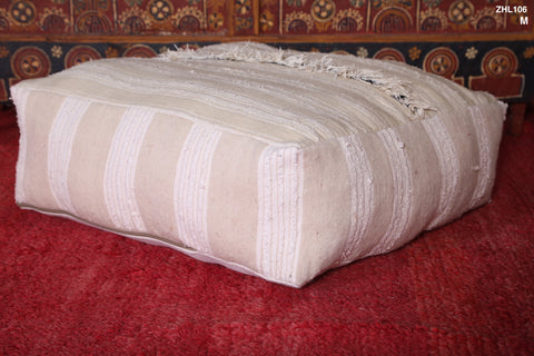 White Handmade Moroccan Floor Pouf Ottoman