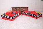 Two Stunning Red Ottoman Poufs with berber symbols