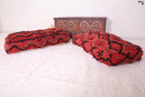 Red ottoman , Set of two moroccan rug poufs
