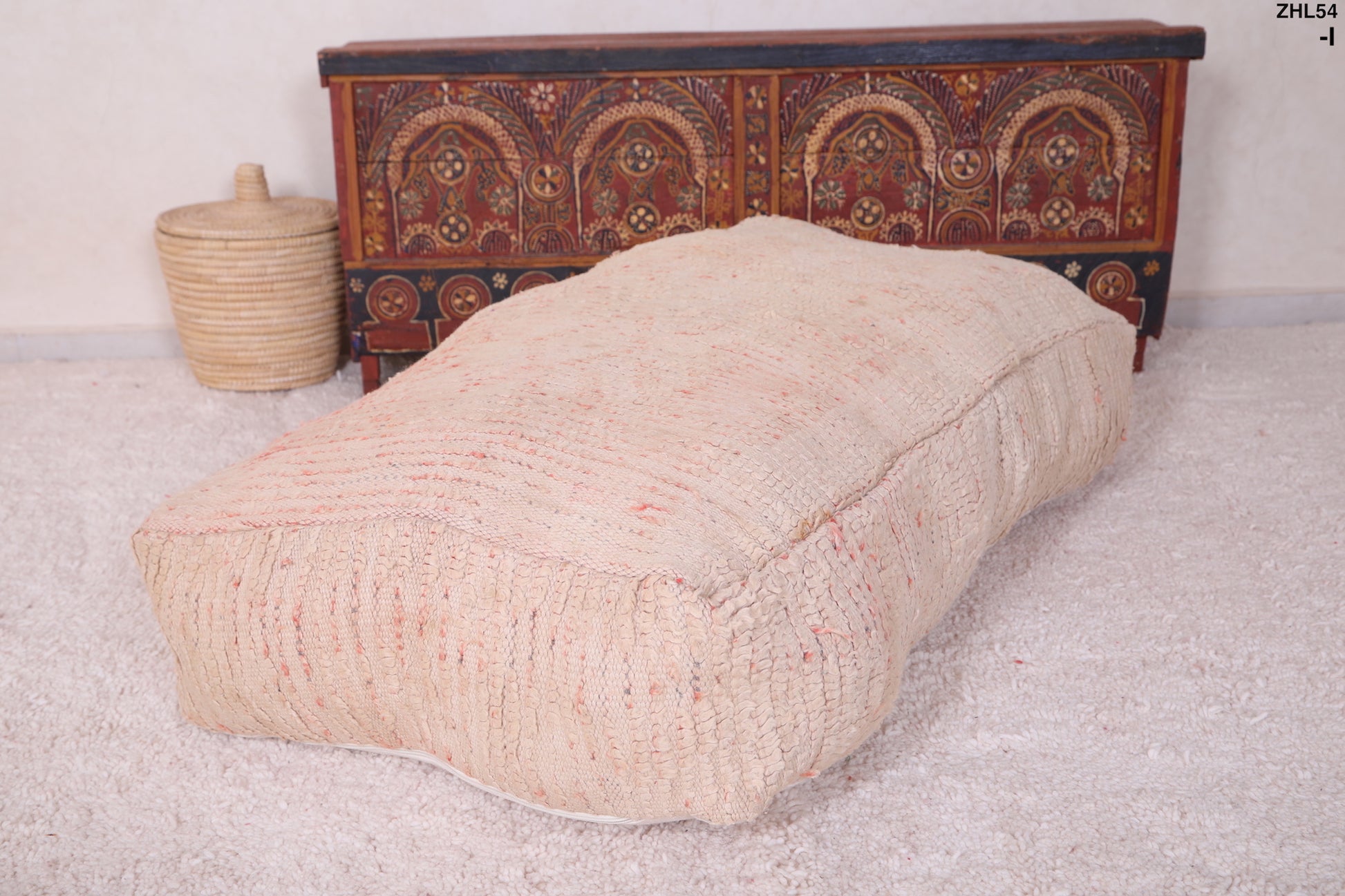 Beige Handmade Moroccan Kilim Pouf